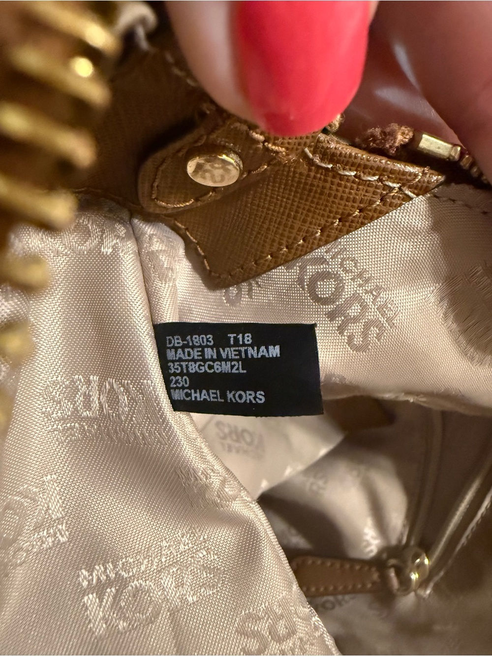 Michael Kors Tan Saffiano Leather Studded Satchel with Detachable Strap - Picture 5 of 10